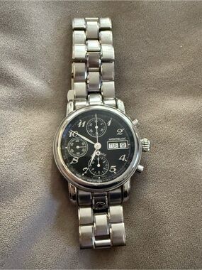 Montblanc Silver Tone Bracelet Watch with Black Dial